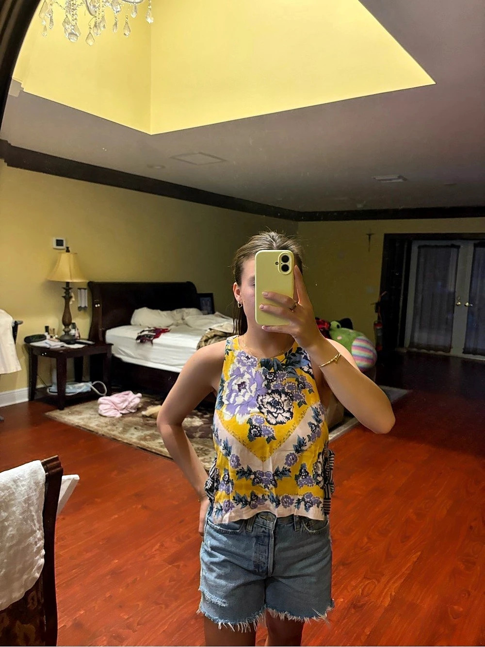 Free People Tied Side Top Floral Tie-Side Top Yellow & Purple